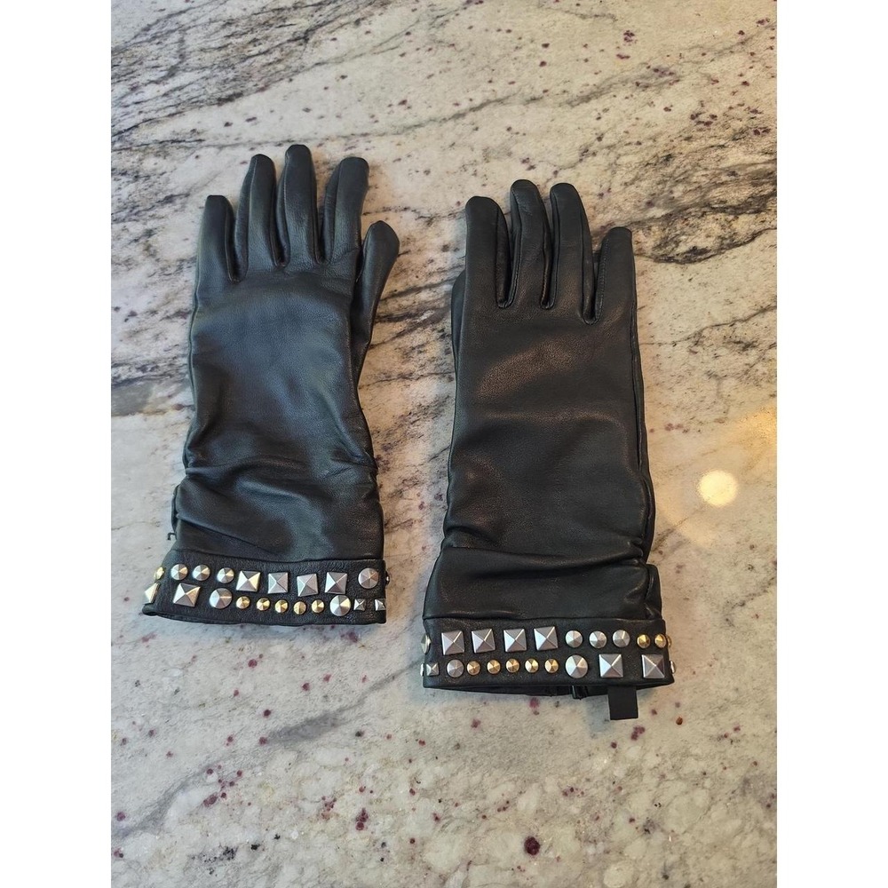 Y2K BCBG Black leather studded gloves womens m/l